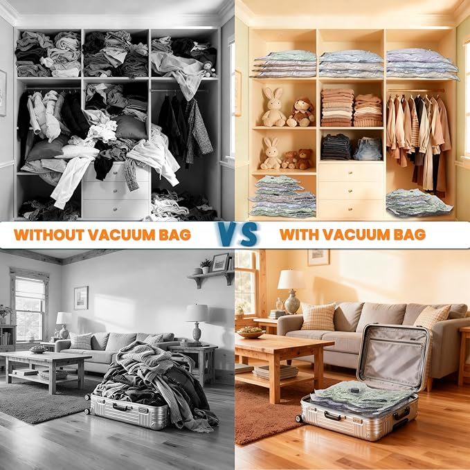 24PCS Vacuum Seal Bags for Clothing with Electric Pump - 8 Small, 8 Medium, 4 Large, 4 Jubom - Space Saver Vacuum Storage Bags for Bedding, Blanket, Pillow, Comforter, Travel, Seasonal Storage