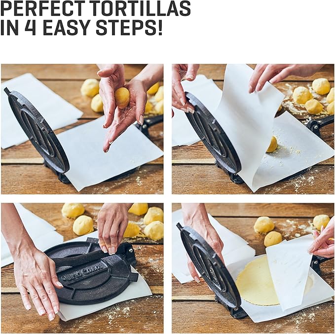 Uno Casa 10 Inch Cast Iron Tortilla Press & Comal Pan Bundle - Non-Stick, Heat-Resistant, Family Size, Gas Stovetop Compatible
