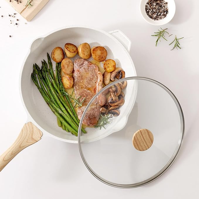SENSARTE Nonstick Frying Pan Skillet with Lid 3.5/4.5/5QT, Ceramic Saute Pan,Deep Fring Pan Non-toxic Cooking Pot, Stay-cool Handle, Induction Compatible, PFAS Free