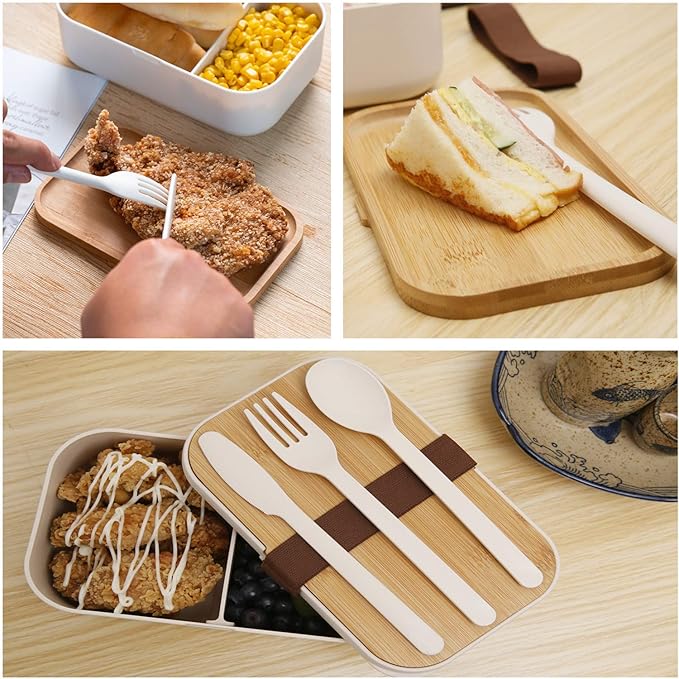Bento Box Adult Lunch Box Containers - Japanese, Natural Bamboo Lid, Microwave safe, Dishwasher Safe, Small, Bpa free, Women, Cutlery & Chopsticks