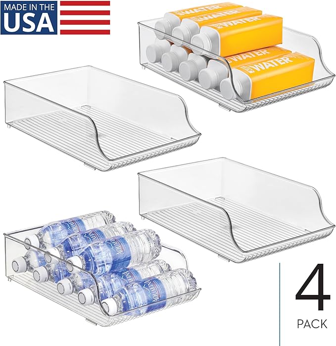 iDesign Water Bottle Organizer for Fridge - Set of 4 - Clear - Made in USA