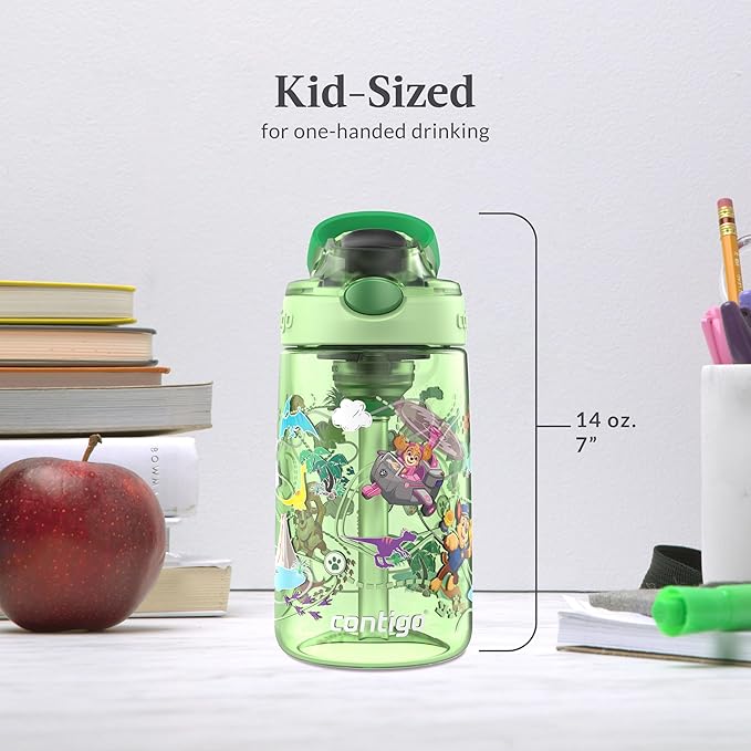 Contigo Aubrey Paw Patrol Leak-Proof Spill-Proof Water Bottle with Autospout, 14oz, Paw Patrol Dino Treks, Green