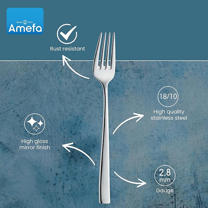 Amefa 45-Piece Flatware Cutlery Set, Service for 8 - Dishwasher Safe 18/10 Stainless Steel, High Gloss Mirror Finish & Ergonomic Design, Complete Silverware Collection - 5-Piece Serving Set (Martin)