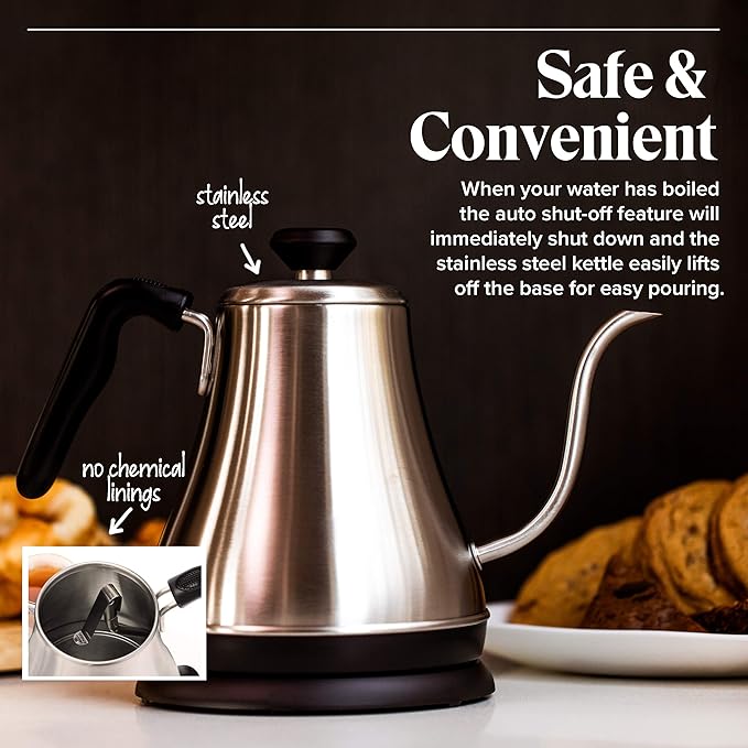 Electric Gooseneck Kettle - 0.8L, 120 Volt, Stainless Steel Electric Tea Kettle - Water Pot Heater/Warmer, Coffee & Tea