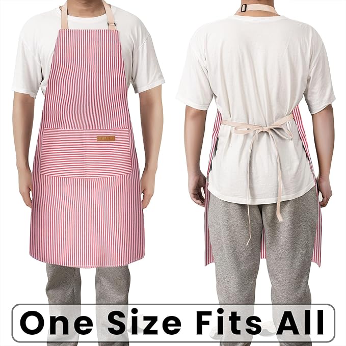 2 Pack Adjustable Bib Apron with 2 Pockets Chef Cooking Kitchen Restaurant Aprons for Women Men