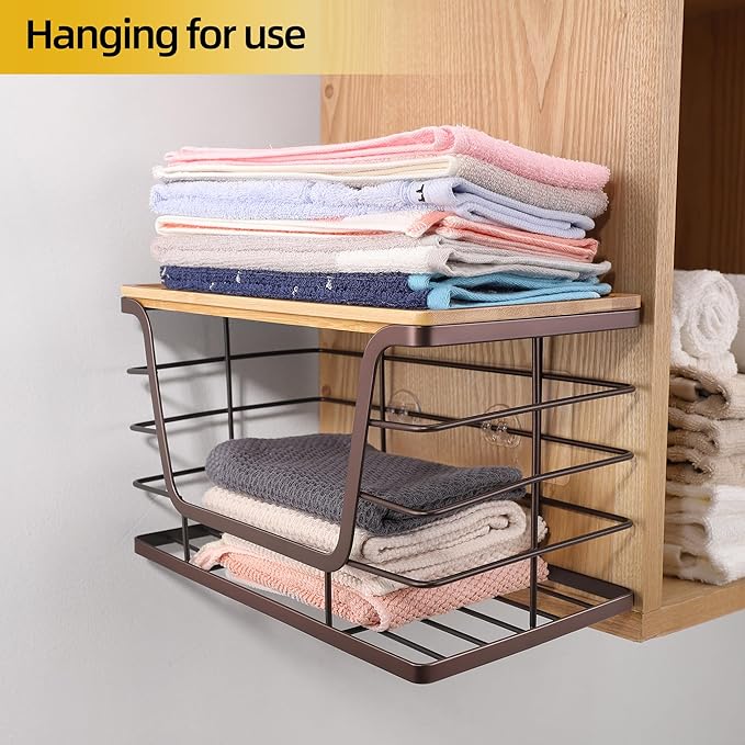 ALOCEO Storage Basket for Kitchen Pantry Organizers and Storage, Stainless Steel Extra Large Trash Bag Dispenser Under Sink, Brown