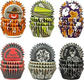 qiqee Halloween Cupcake Liners Mini Muffin Liners for Halloween 300-Count 6 Original Design No Smell, Food Grade Baking Cups Paper(Small Size)