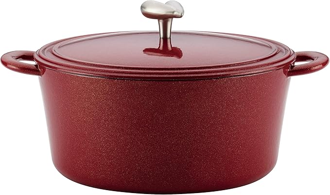 Ayesha Curry Cast Iron Enamel Casserole Dish/ Casserole Pan / Dutch Oven with Lid - 6 Quart, Sienna Red