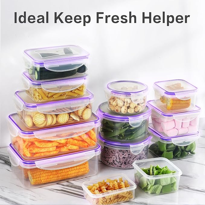 HOMBERKING 40 Pieces Food Storage Containers Set with Snap Lids (20 Lids + 20 Containers), Meal Prep Airtight Plastic Containers, BPA-Free Lunch Box for Kitchen, Pantry, Home, Purple