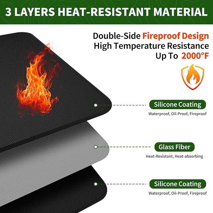 Large 60 x 40 inches Under Grill Mats for Outdoor Grill with BBQ Gloves, Double-Sided Fireproof Grill Pad Mat, Indoor Fireplace/Fire Pit Mat, Waterproof Oil-Proof Protector for Decks and Patios
