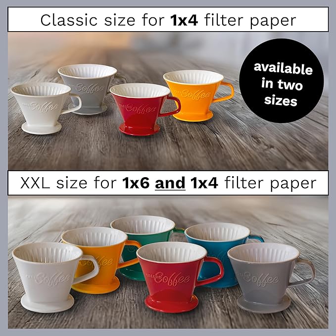 Creano XXL Porcelain Coffee Dripper Red - Ceramic Cone Brewer - Pour Over Coffee Maker - Filter Size 4 - huge and heavy quality 800gr/28oz - 6 Colours availeble