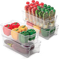 Smart Design Stackable Set of 4 Refrigerator Bins with Handle - 6 x 12 Inch - BPA Free Plastic - Fridge, Freezer, Pantry Organizer, Cabinet Storage, Food, Produce, Fruit Containers - Kitchen - Clear