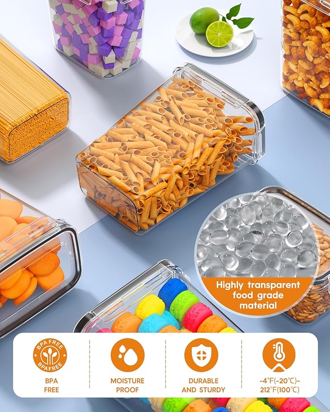 30 PCS Airtight Food Storage Containers with Lids, Kitchen Pantry Organization and Storage, BPA-Free Plastic Scale Food Canisters for Cereal, Flour, Sugar, Dry Food, Include Labels & Marker