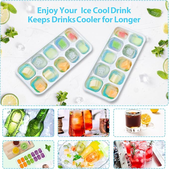 DOQAUS Ice Cube Trays 4 Pack, 40 pcs Silicone Ice Cubes Tray Maker with Spill-Resistant Removable Lid, Easy Release & Pop out, LFGB and BPA Free, Stackable Flexible, for Soup, Food, Cocktail, Coffee