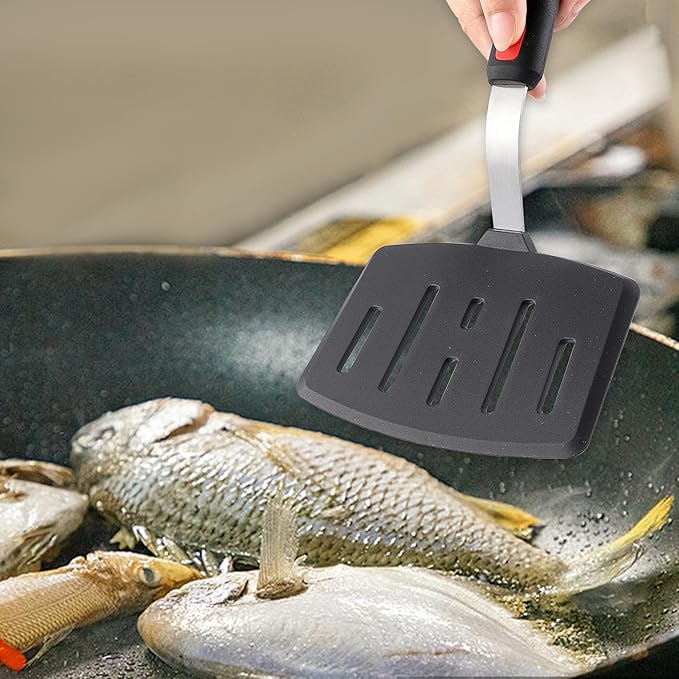 Silicone Wide Spatula, Slotted Turner for Cooking or Baking, Large Pancake Spatula for Egg, Fish, Steak, Flipping and Wok Use, Dishwasher Safe