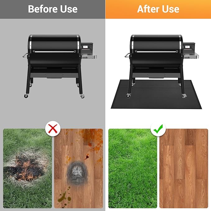 kanhiro 59x39 inches Under Grill Mat for Outdoor Grill, Indoor Fireplace/Fire Pit Mat, Double-Sided Fireproof Grill Pad, Oil-Proof Waterproof BBQ Protector for Decks and Patios
