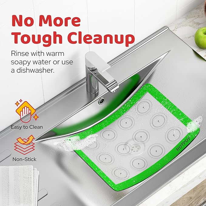 HOTPOP Silicone Baking Mats 0.75mm - Non-Stick Silicone Sheets for Bake Pans and Rolling with Outlines for Pastries - Silicone Baking Sheet - Macaron/Pastry/Cookie/Bun/Bread Making (3 QUARTER SIZE)