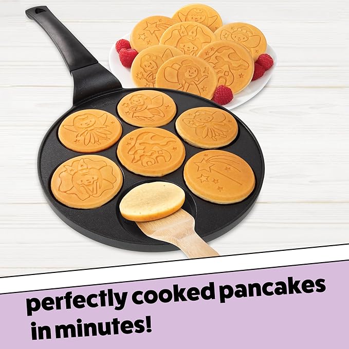 Fairy Friends Mini Pancake Pan - Make 7 Unique Flapjacks - Nonstick Griddle for Breakfast Princess Magic & Quick Easy Cleanup - Adorable and Bite Sized, Xmas Gift for Kids and Adults, Boys or Girls