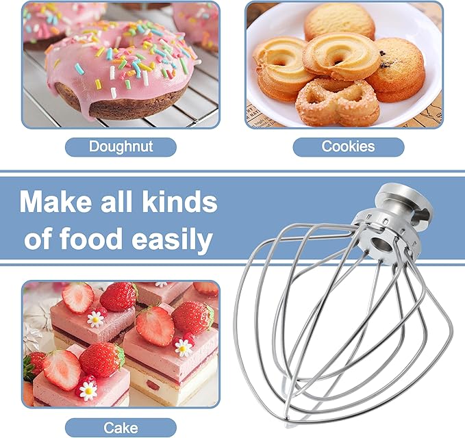 Stainless steel Wire Whip Attachment for KitchenAid Tilt-Head Stand Mixer Accessory K45SS Replacement, Egg Cream Stirrer, Cakes Mayonnaise Whisk, Whipping Egg White, Dishwasher Safe