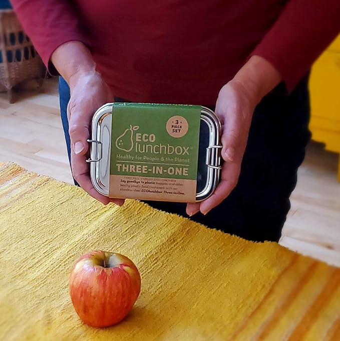 ECOlunchbox Three?in?One Stainless Steel Bento Box (31?oz) – 3?Piece Nesting Lunch Container with Snack Pod – Plastic?Free, Non?Toxic, Dishwasher?Safe, Not Leak-Proof