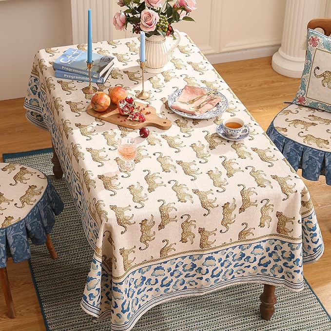 patdrea Designer Linen Long Rectangular Table Cloth,Vintage Leopard Animal Soft Breathable Tablecloth,Fall Dacorative Cover for Kitchen Dining,Christmas,Parties,Holiday,Thanksgiving,63"x94"-from