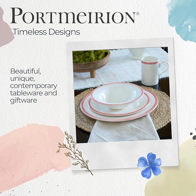 Portmeirion Potter's Brushstroke Dinner Plate (Set of 4) - 8-Inch Stackable Earthenware Plates - Microwave & Dishwasher Safe, Handcrafted Dinnerware for Casual & Formal Table Settings (Red)