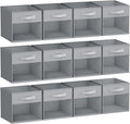 DIMJ Storage Cubes, 12 Pack Cube Storage Bin, Foldable Cube Organizer Storage Bins with Window, Closet Storage Bins with Handle, 11 x 11 inch for Clothes, Toys, Books (Grey)