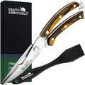 Heavy Duty Stainless Steel Poultry Shears For Bone, Chicken, Meat, Fish, Seafood, Vegetables. Premium Spring Loaded Food Scissors. One piece Kitchen Shears. (Brown Wooden Handles)