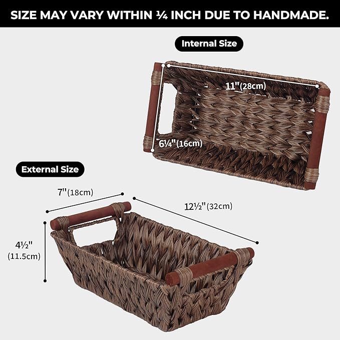 GRANNY SAYS Wicker Storage Baskets, Waterproof Wicker Basket with Handles, Woven Storage Bins for Pantry, Brown, 2-Pack