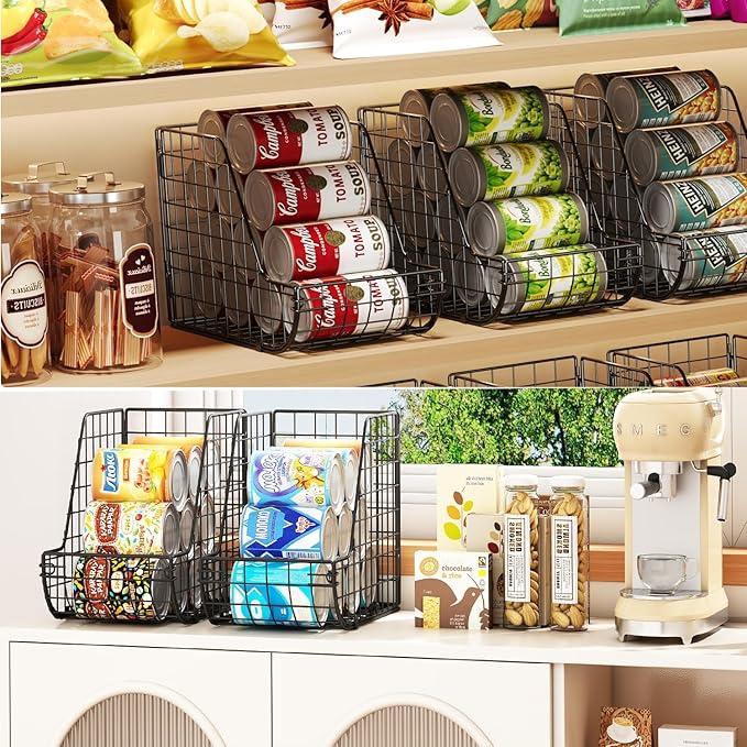 X-cosrack Stackable Can Organizer for Pantry 3Pack，Standing Dispenser Storage Bins,Metal Wire Basket Beverage Pop Soda Rack Stand Kitchen Pantry Countertop Cabinets,Stacking Canned Food Holder