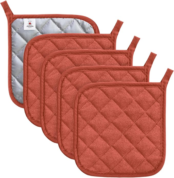 Joyhalo 5 Pack Heat Resistant Pot Holders - Terry Cloth Sets for Cooking & Baking
