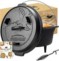 Overmont Camp Dutch Oven Pre Seasoned Cast Iron Lid Also a Skillet Casserole Pot with Lid Lifter for Camping Cooking BBQ Baking 6QT(Pot+Lid)