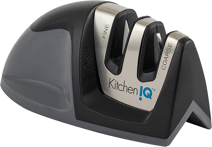 KitchenIQ 50009 Edge Grip 2-Stage Knife Sharpener, Black, Coarse & Fine Sharpeners, Compact for Easy Storage, Stable Non-Slip Base, Soft Grip Rubber Handle, Straight & Serrated Knives