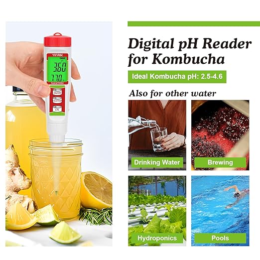Digital Food pH Meter YINMIK pH Meter Food Fermentation with Calibration Solution Kit pH Test Strips for Food Spear Tip pH Meter Probe for Dough Sushi Rice Fermenting Sausage Meat Soap Cheese …