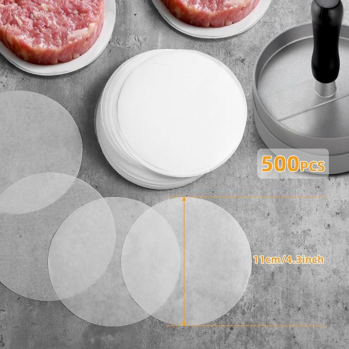 GWHOLE 500pcs Wax Paper Non-Stick Hamburger Patty Paper Food Grade BBQ Grill Waxed Stencil Sheet Restaurant-Grade Round Wax Paper, 4.3 inch