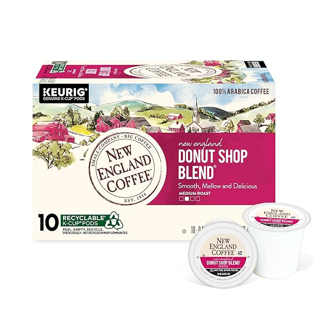New England Coffee Donut Shop Blend Light Roast Single Serve Pods, 10ct Box (Pack of 1)