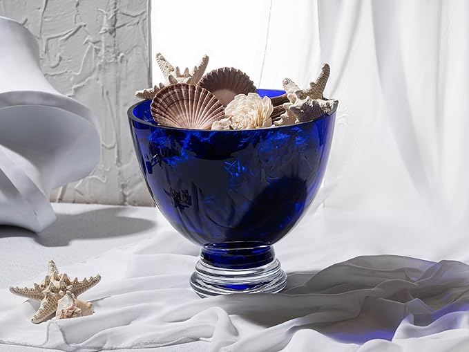 Barski Beautiful Handmade Glass Round Footed Bowl, Cobalt, 9.5" D (9.5 Inches Diameter), Made in Europe