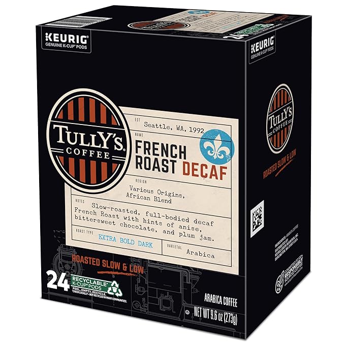 Tully's Coffee French Roast Decaf, Keurig Single-Serve K-Cup Pods, Dark Roast, 96 Count