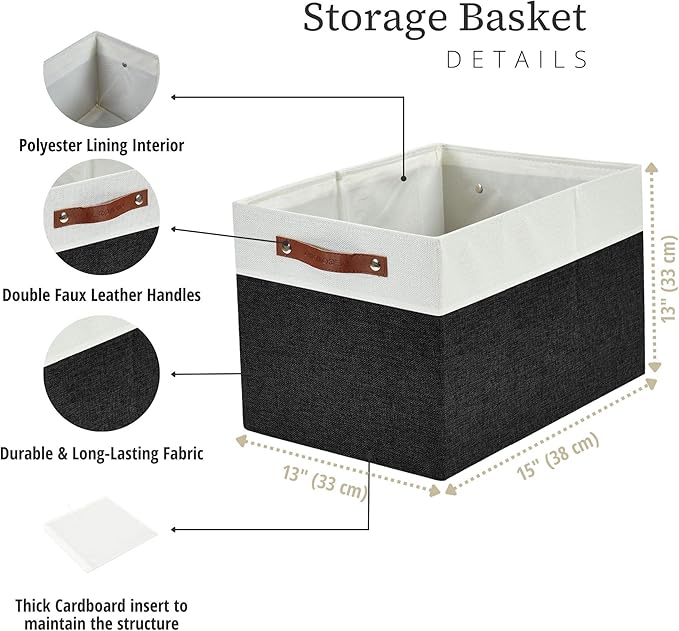 DECOMOMO Kallax Storage Cubes - 13x15x13 Storage Bins, Baskets for Organizing Shelves (Black and White, 3-Pack)