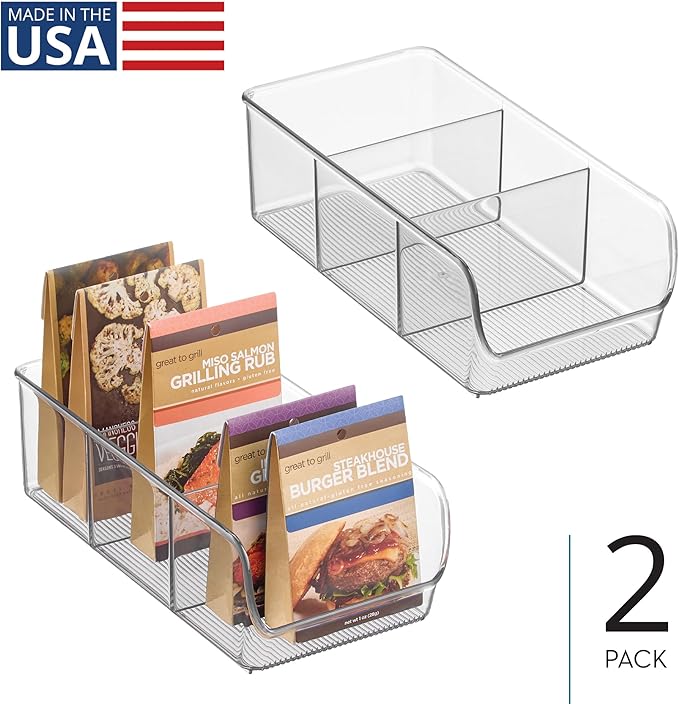 InterDesign iDesign Stackable 3-Section Divided Storage Bin for Pantry, Fridge, or Cabinet - Set of 2 - Clear