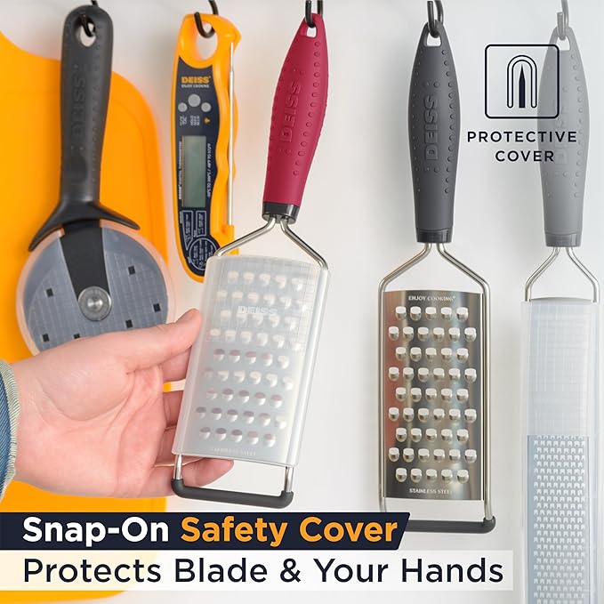 Deiss PRO Coarse Grater & Hand Held Cheese Grater - Sharp Stainless Steel Blades, Non-Slip Handle, Small Cheese Grater for Kitchen, Shredder, Dishwasher Safe
