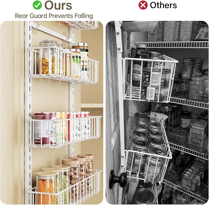 Delamu Adjustable Cabinet Door Organizer, 8-Tier Hanging Spice Rack Organizer, Metal Over the Door Pantry Organizer, Pantry Organizers and Storage Shelves for Kitchen Bathroom Laundry Room, White