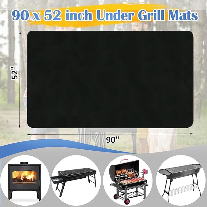 Ogrmar 90 x 52 Inch Under Grill Mats for Outdoor Grill, Indoor Fire Pit/Fireplace Mat, Waterproof Oil-Proof Grill Floor Pads, BBQ Mat Protector for Deck, Patio and Grass (90 * 52 Inch)
