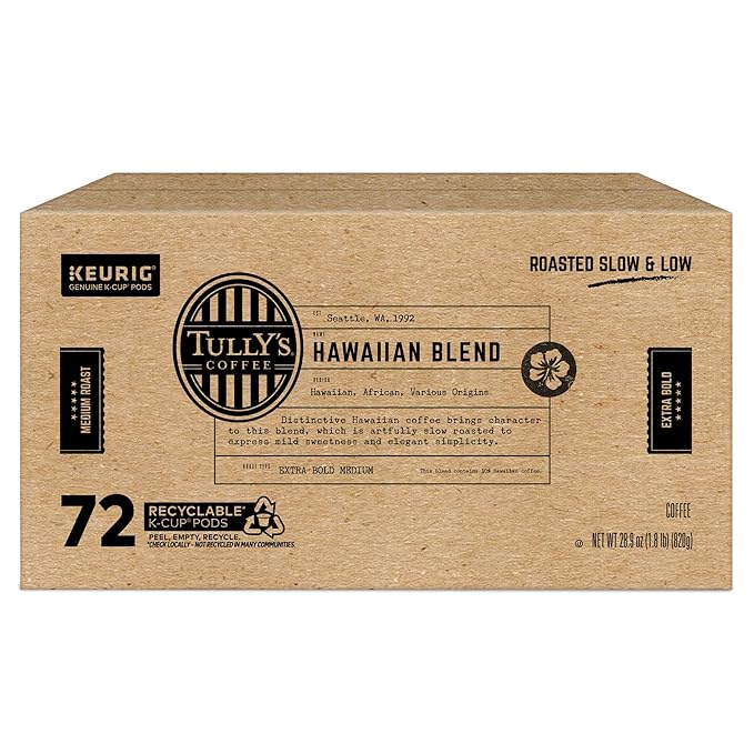 Tully's Coffee Hawaiian Blend Keurig Single-Serve K-Cup Pods, Medium Roast, 72 Count