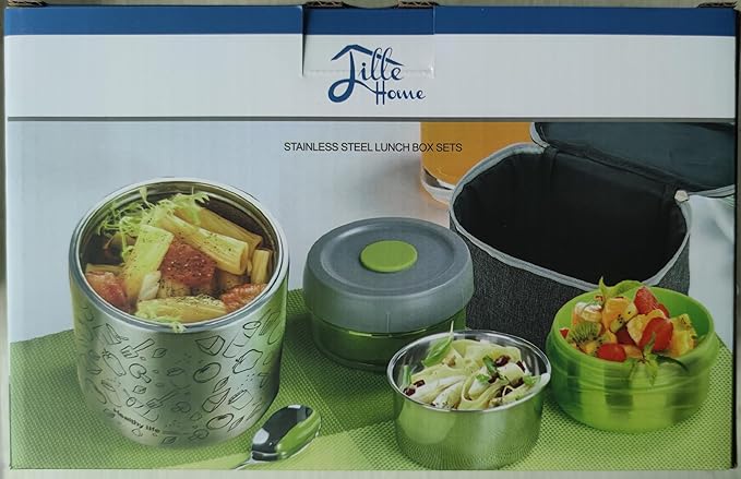 Lille Home Portable Insulated Lunch Box Set with Stainless Steel Cutlery, vacuum lunch box, to Keep Food Warm or Cool, Two Containers for Fruits and Sauces, Durable and Leak-Proof(Pink)