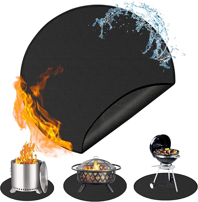 Round Under Grill Mat for Outdoor Grill, 60 Inch Anti-Slip BBQ Floor Mats, Easy to Clean Reusable Fireproof Grill Pad, Oil-Proof Waterproof Protector for Deck Fireplace Pit Mat Black