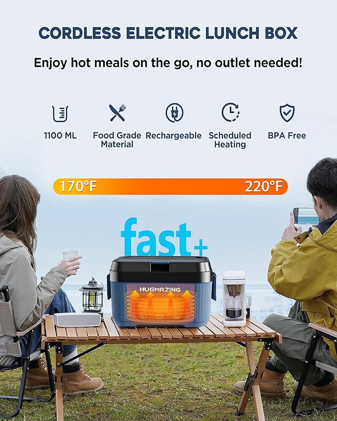 Cordless Electric Lunch Box for Adults, Men & Women – Rechargeable Self-Heating Food Warmer with 1100ML SS Container, Battery-Powered Heated Lunch Box, Perfect for Work and Travel Use