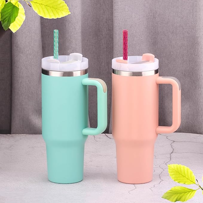 Dakoufish 12 Inch Reusable Clear Plastic Swirl Drinking Straws for Stanley 30 oz & 40 oz Jars/Tumblers,Set of 12 Pcs Replacement Straws with Cleaning Brush (12inch,12color)