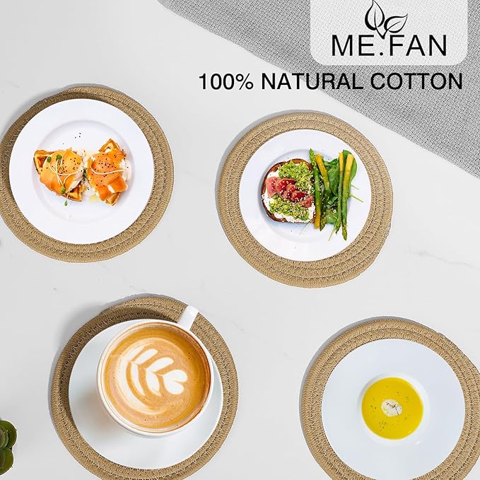 ME.FAN 7 Inch Trivets/Potholders 4 Set Cotton Thread Weave Trivets for Pots and Pans - Large Coasters/Hot Pads to Protect Desktop & Countertop - Brown