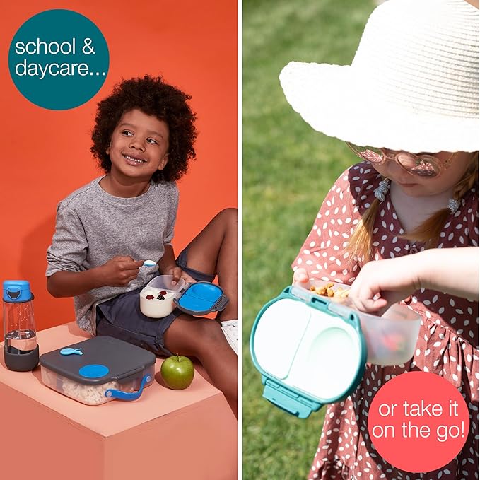 b.box Snack Box Reusable Snack Containers with Lids 2 compartments, Bento Box for kids and toddlers, Leakproof Lunch Box, BPA free and Dishwasher Safe Snack Container (Midnight, 1 3/4 Cup)